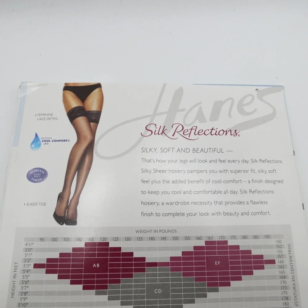 Hanes Silk Reflections Lace Top Thigh High Sheer Toe 0A444 Jet Black  Size EF